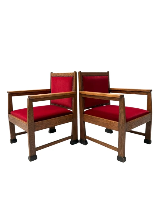 1920s Art Deco Lounge Chairs by Architect Schubad, Solid Oak & Velvet